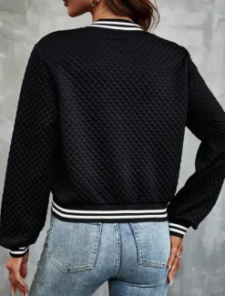 Discount Women's Casual Jacket Textured Jackets Outdoor Zipper Color Block Comfortable Fashion Loose Fit Outerwear Long Sleeve Fall Black S Women Jackets