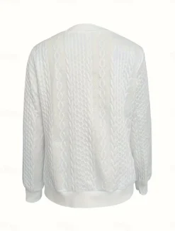 Women's Casual Jacket Textured Jackets Patchwork Solid Color Comfortable Stylish Regular Fit Outerwear Long Sleeve Spring White S Women Jackets
