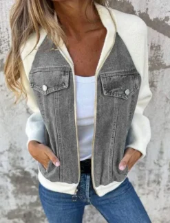 Discount Women's Casual Jacket Textured Jackets Outdoor Street Daily Wear Fall Winter Short Coat Stand Collar Regular Fit Thermal Warm Breathable Stylish Casual Jacket Long Sleeve Color Block Full Zip with Women Jackets