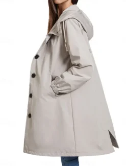 Women's Casual Jacket Trench Coat Outdoor Street Daily Wear Fall Winter Regular Coat Regular Fit Thermal Warm Rain Waterproof Breathable Stylish Casual Jacket Long Sleeve Solid Color with Pockets Women Coats & Trench Coats