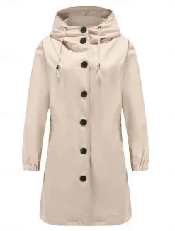 Women's Casual Jacket Trench Coat Outdoor Street Daily Wear Fall Winter Regular Coat Regular Fit Thermal Warm Rain Waterproof Breathable Stylish Casual Jacket Long Sleeve Solid Color with Pockets Women Coats & Trench Coats