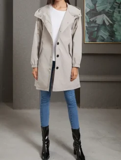 Women's Casual Jacket Trench Coat Outdoor Street Daily Wear Fall Winter Regular Coat Regular Fit Thermal Warm Rain Waterproof Breathable Stylish Casual Jacket Long Sleeve Solid Color with Pockets Women Coats & Trench Coats