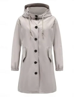 Women's Casual Jacket Trench Coat Outdoor Street Daily Wear Fall Winter Regular Coat Regular Fit Thermal Warm Rain Waterproof Breathable Stylish Casual Jacket Long Sleeve Solid Color with Pockets Women Coats & Trench Coats