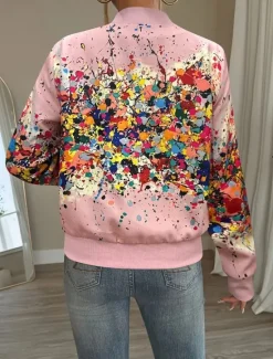 Sale Women's Casual Jacket Warm Quick Dry Zipper Pocket Elegant Fashion Daily Simple Floral Vacation Casual Daily Holiday Baseball Collar Regular Fit Long Sleeve Outerwear Black White Pink Fall Women Jackets