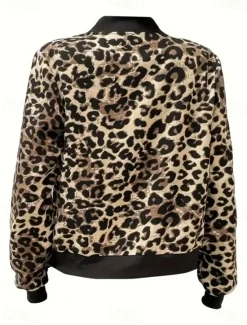 New Women's Casual Jacket Warm Quick Dry Zipper Pocket Elegant Fashion Daily Simple Leopard Vacation Casual Daily Holiday Regular Baseball Collar Regular Fit Long Sleeve Outerwear Black Brown Fall Women Jackets