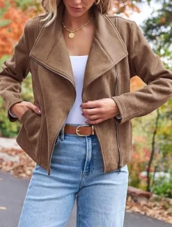 Sale Women's Casual Jacket Warm Comfortable Zipper Casual Minimalism Solid Color Casual Daily Zipper Lapel Regular Fit Long Sleeve Outerwear Black Camel Brown Winter Women Jackets
