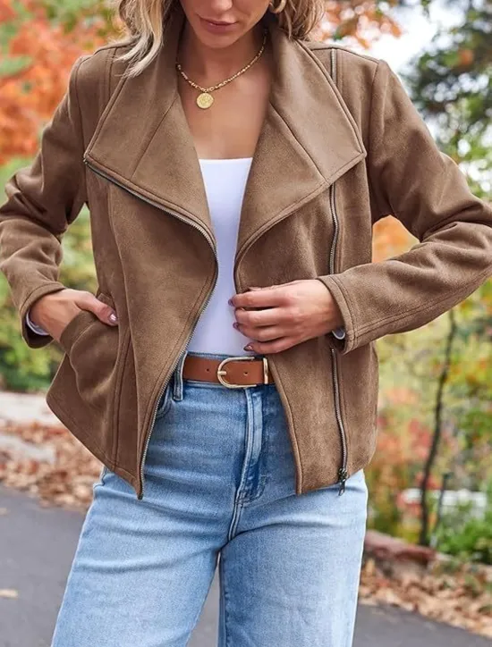 Sale Women's Casual Jacket Warm Comfortable Zipper Casual Minimalism Solid Color Casual Daily Zipper Lapel Regular Fit Long Sleeve Outerwear Black Camel Brown Winter Women Jackets