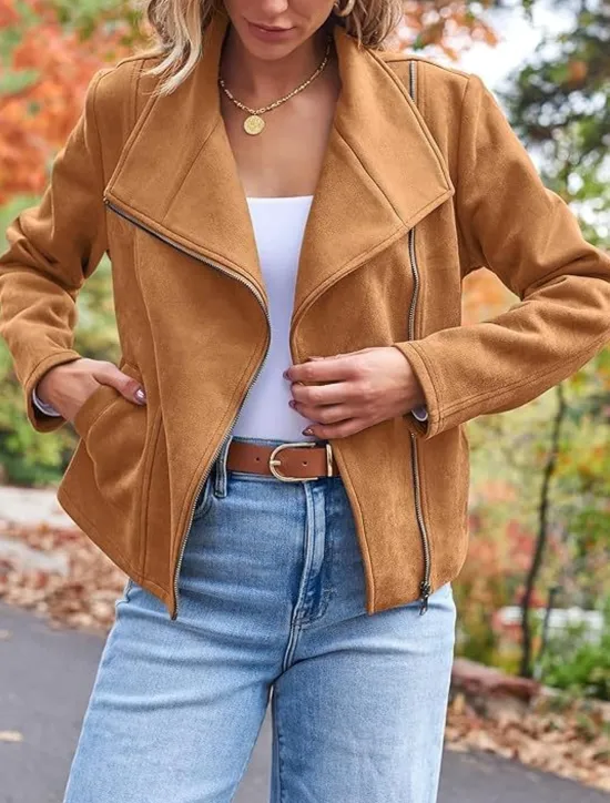 Sale Women's Casual Jacket Warm Comfortable Zipper Casual Minimalism Solid Color Casual Daily Zipper Lapel Regular Fit Long Sleeve Outerwear Black Camel Brown Winter Women Jackets