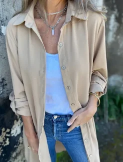 Best Women's Casual Jacket Warm Breathable Buttons Casual Plain Vacation Street Daily Wear Going out Single Breasted Long Lapel Regular Fit Long Sleeve Outerwear Black White Khaki Spring Fall Women Jackets