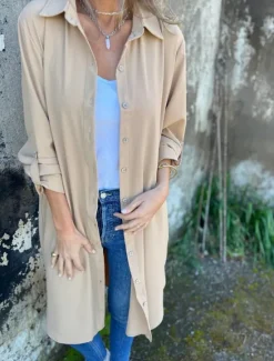 Best Women's Casual Jacket Warm Breathable Buttons Casual Plain Vacation Street Daily Wear Going out Single Breasted Long Lapel Regular Fit Long Sleeve Outerwear Black White Khaki Spring Fall Women Jackets