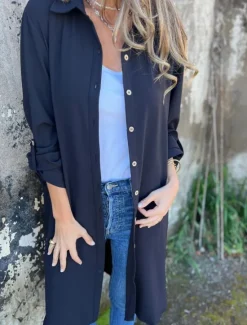 Best Women's Casual Jacket Warm Breathable Buttons Casual Plain Vacation Street Daily Wear Going out Single Breasted Long Lapel Regular Fit Long Sleeve Outerwear Black White Khaki Spring Fall Women Jackets