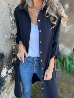 Best Women's Casual Jacket Warm Breathable Buttons Casual Plain Vacation Street Daily Wear Going out Single Breasted Long Lapel Regular Fit Long Sleeve Outerwear Black White Khaki Spring Fall Women Jackets