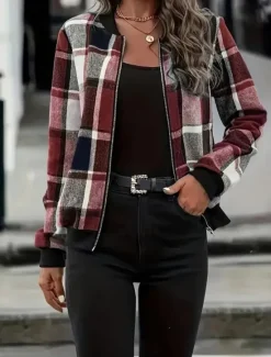 Women's Casual Jacket Warm Quick Dry Zipper Pocket Elegant Fashion Daily Simple Geometric Vacation Casual Daily Holiday Regular Baseball Collar Regular Fit Long Sleeve Outerwear Red Drak Red Fall Women Jackets