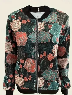 Discount Women's Casual Jacket Warm Quick Dry Zipper Pocket Elegant Fashion Daily Simple Floral Vacation Casual Daily Holiday Regular Baseball Collar Regular Fit Long Sleeve Outerwear Black Green Gray Spring Women Jackets