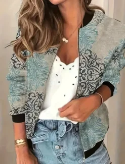 Discount Women's Casual Jacket Warm Quick Dry Zipper Pocket Elegant Fashion Daily Simple Floral Vacation Casual Daily Holiday Regular Baseball Collar Regular Fit Long Sleeve Outerwear Black Green Gray Spring Women Jackets
