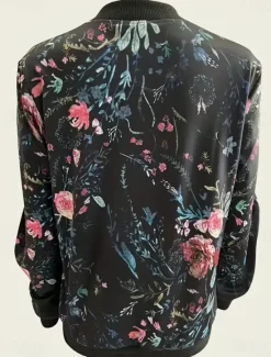 Discount Women's Casual Jacket Warm Quick Dry Zipper Pocket Elegant Fashion Daily Simple Floral Vacation Casual Daily Holiday Regular Baseball Collar Regular Fit Long Sleeve Outerwear Black Green Gray Spring Women Jackets