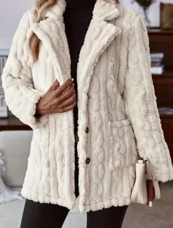 Hot Women's Casual Jacket Warm Pocket Casual Solid Color Daily Buttoned Front Long V Neck Loose Fit Long Sleeve Outerwear Spring Fall Women Jackets|Coats & Trench Coats