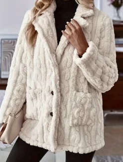 Hot Women's Casual Jacket Warm Pocket Casual Solid Color Daily Buttoned Front Long V Neck Loose Fit Long Sleeve Outerwear Spring Fall Women Jackets|Coats & Trench Coats