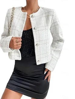 Outlet Women's Casual Jacket Windproof Warm with Pockets Print Fashion Daily Street Style Plaid Vacation Street Sport Daily Wear Single Breasted Regular Crewneck Regular Fit Long Sleeve Outerwear Black Women Blazers & Suits