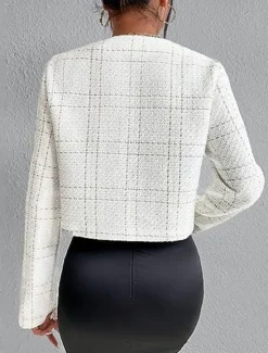 Outlet Women's Casual Jacket Windproof Warm with Pockets Print Fashion Daily Street Style Plaid Vacation Street Sport Daily Wear Single Breasted Regular Crewneck Regular Fit Long Sleeve Outerwear Black Women Blazers & Suits