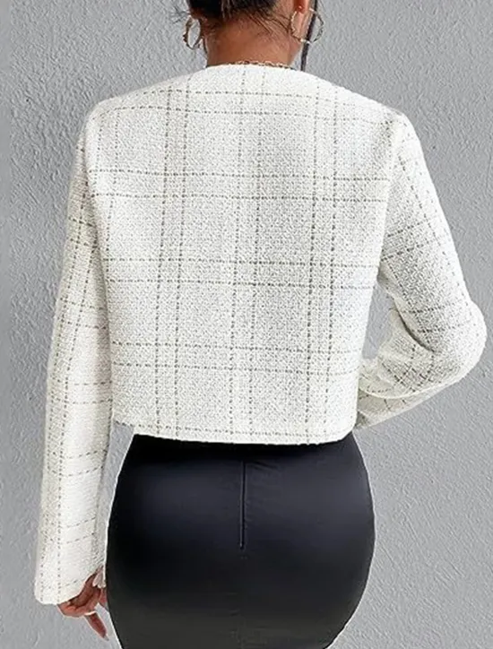 Outlet Women's Casual Jacket Windproof Warm with Pockets Print Fashion Daily Street Style Plaid Vacation Street Sport Daily Wear Single Breasted Regular Crewneck Regular Fit Long Sleeve Outerwear Black Women Blazers & Suits