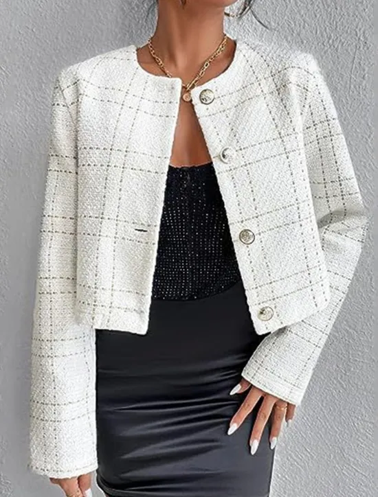 Outlet Women's Casual Jacket Windproof Warm with Pockets Print Fashion Daily Street Style Plaid Vacation Street Sport Daily Wear Single Breasted Regular Crewneck Regular Fit Long Sleeve Outerwear Black Women Blazers & Suits