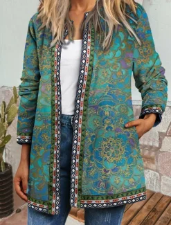 Sale Women's Casual Jacket Windproof Warm Pocket Color Block Open Front with Pockets Modern Floral Casual Daily Casual Daily Short Crewneck Regular Fit Long Sleeve Outerwear Black Light Green Blue Fall Women Jackets