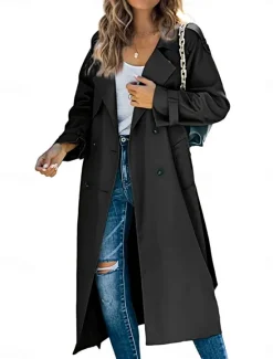 New Women's Casual Jacket Work Button Solid Color Windproof Fashion Loose Fit Outerwear Long Sleeve Fall Black S Women Jackets|Coats & Trench Coats