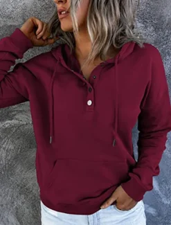 Sale Women's Casual Long Sleeve Hoodie Regular Tops Street Dailywear Patchwork Buttons Black Wine Purple Fall Winter Women Hoodies & Sweatshirts