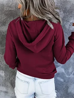 Sale Women's Casual Long Sleeve Hoodie Regular Tops Street Dailywear Patchwork Buttons Black Wine Purple Fall Winter Women Hoodies & Sweatshirts