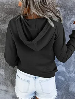 Sale Women's Casual Long Sleeve Hoodie Regular Tops Street Dailywear Patchwork Buttons Black Wine Purple Fall Winter Women Hoodies & Sweatshirts
