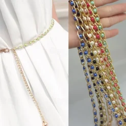 Outlet Women's Chain Belt Metal Chain Metal Bucke Geometric Formal Party Daily Green White Black Blue Women Belt