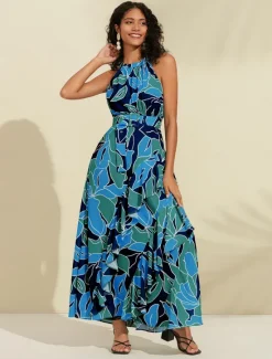 Women's Chiffon Dress Maxi Dress Purple Sleeveless Floral Ruffle Printing Spring & Summer Round Pattern Dress XS S M Women Floral Dresses|Chiffon Dresses