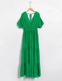 Sale Women's Chiffon Halter V Neck Tie Back Smock Maxi Dress Women Chiffon Dresses