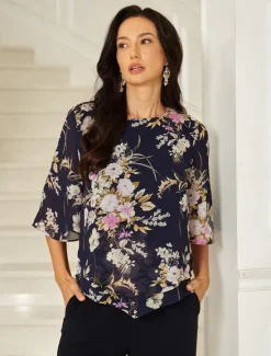 Discount Women's Chiffon Tops Floral Graphic Elegant Daily Stylish Half Sleeve Bell Sleeve Crew Neck Regular Tops Wedding Guest Work Daily Layered Summer Spring Fall Women Blouses & Shirts
