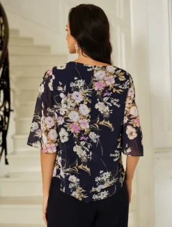 Discount Women's Chiffon Tops Floral Graphic Elegant Daily Stylish Half Sleeve Bell Sleeve Crew Neck Regular Tops Wedding Guest Work Daily Layered Summer Spring Fall Women Blouses & Shirts