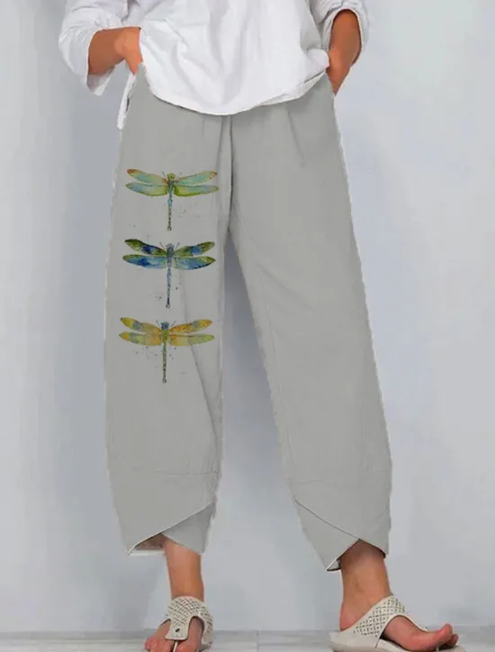 Women's Chinos Baggy Pants Vacation Vintage Ethnic Style Ankle-Length High Waist Graphic Animal Patchwork Drawstring Printing Breathable Micro-elastic Formal Vacation Street Robin's Egg Blue White Women Pants