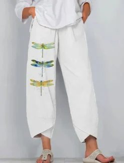 Women's Chinos Baggy Pants Vacation Vintage Ethnic Style Ankle-Length High Waist Graphic Animal Patchwork Drawstring Printing Breathable Micro-elastic Formal Vacation Street Robin's Egg Blue White Women Pants