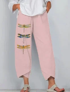 Women's Chinos Baggy Pants Vacation Vintage Ethnic Style Ankle-Length High Waist Graphic Animal Patchwork Drawstring Printing Breathable Micro-elastic Formal Vacation Street Robin's Egg Blue White Women Pants