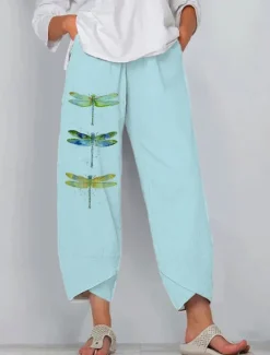 Women's Chinos Baggy Pants Vacation Vintage Ethnic Style Ankle-Length High Waist Graphic Animal Patchwork Drawstring Printing Breathable Micro-elastic Formal Vacation Street Robin's Egg Blue White Women Pants
