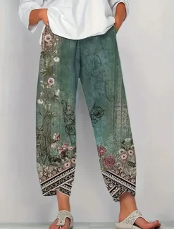 Outlet Women's Chinos Baggy Pants Vacation Vintage Ethnic Style Ankle-Length High Waist Graphic Paisley Patchwork Drawstring Printing Breathable Micro-elastic Vacation Street Causal Gray Green Grey Summer Women Pants