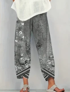 Outlet Women's Chinos Baggy Pants Vacation Vintage Ethnic Style Ankle-Length High Waist Graphic Paisley Patchwork Drawstring Printing Breathable Micro-elastic Vacation Street Causal Gray Green Grey Summer Women Pants