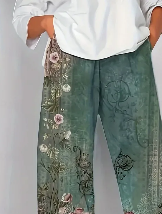 Outlet Women's Chinos Baggy Pants Vacation Vintage Ethnic Style Ankle-Length High Waist Graphic Paisley Patchwork Drawstring Printing Breathable Micro-elastic Vacation Street Causal Gray Green Grey Summer Women Pants