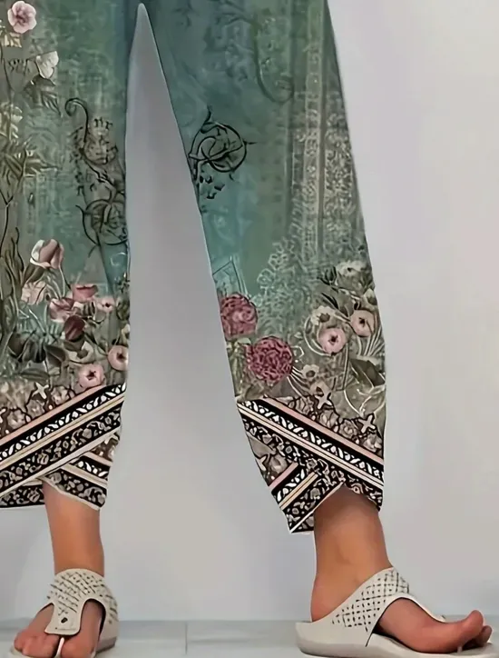 Outlet Women's Chinos Baggy Pants Vacation Vintage Ethnic Style Ankle-Length High Waist Graphic Paisley Patchwork Drawstring Printing Breathable Micro-elastic Vacation Street Causal Gray Green Grey Summer Women Pants