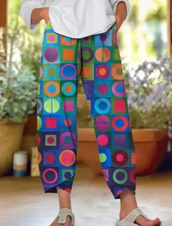 Women's Chinos Baggy Pants Beach Shorts Vacation Vintage Ethnic Style Ankle-Length High Waist Floral Graphic Patchwork Drawstring Printing Thermal Warm Soft Breathable Micro-elastic Formal Vacation Women Pants