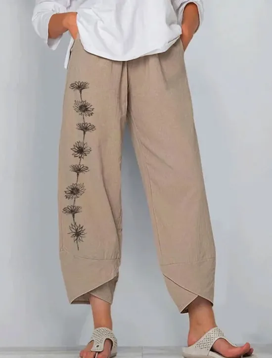 Discount Women's Chinos Baggy Pants Beach Shorts Vacation Vintage Ethnic Style Ankle-Length High Waist Floral Graphic Patchwork Wide Leg Drawstring Thermal Warm Soft Breathable Micro-elastic Formal Vacation Women Pants