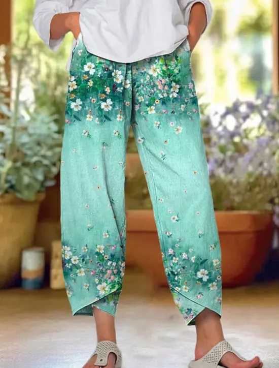 Best Women's Chinos Baggy Pants Beach Shorts Vacation Vintage Ethnic Style Ankle-Length High Waist Floral Graphic Printing Thermal Warm Soft Breathable Micro-elastic Formal Vacation Street Pink Orange Women Pants