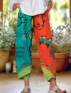 Best Women's Chinos Baggy Pants Beach Shorts Vacation Vintage Ethnic Style Ankle-Length High Waist Floral Graphic Printing Thermal Warm Soft Breathable Micro-elastic Formal Vacation Street Pink Orange Women Pants