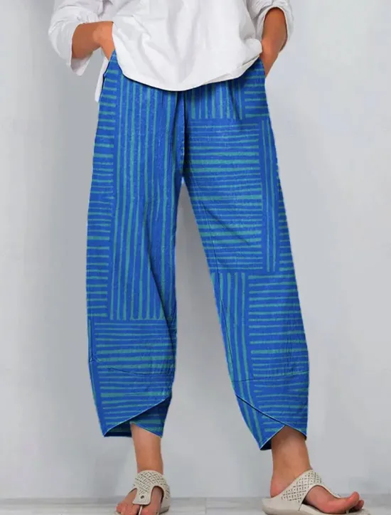 Women's Chinos Baggy Pants Beach Shorts Vacation Vintage Ethnic Style Ankle-Length High Waist Graphic Striped Geometry Patchwork Wide Leg Drawstring Soft Breathable Micro-elastic Vacation Street Women Pants