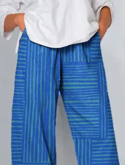 Women's Chinos Baggy Pants Beach Shorts Vacation Vintage Ethnic Style Ankle-Length High Waist Graphic Striped Geometry Patchwork Wide Leg Drawstring Soft Breathable Micro-elastic Vacation Street Women Pants